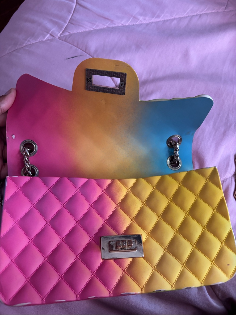 Quilted Ombre Pink to Yellow Shoulder Bag